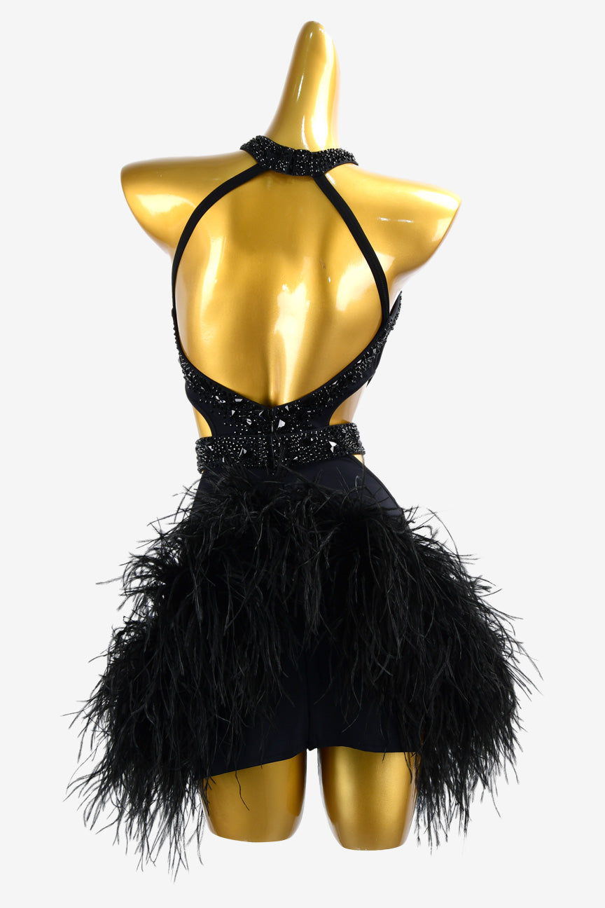 Permino black Latin dress with feather and AB stone